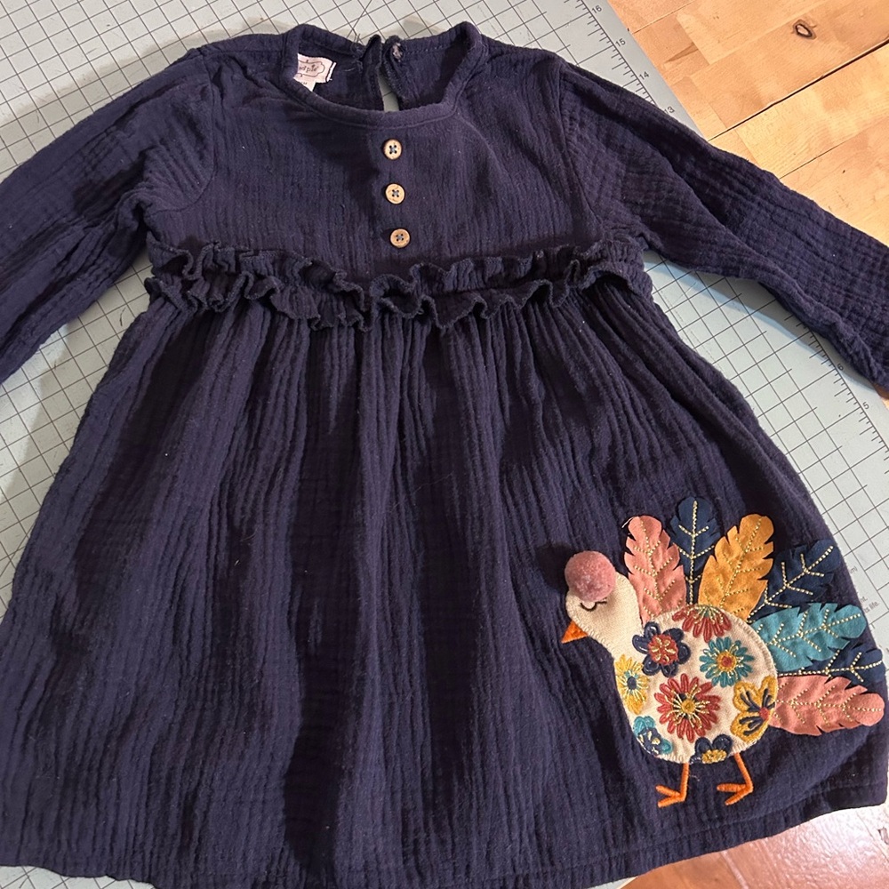 Elegant Navy Kids Dress with Bird Design